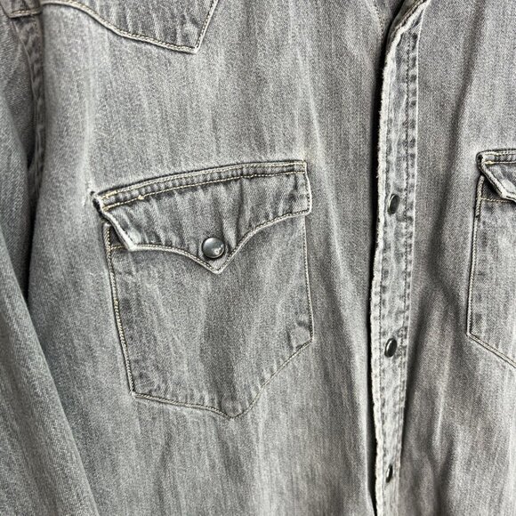 Vintage RRL Ralph Lauren Mens Gray Western Denim Shirt Size Medium Pearl Snap - Picture 5 of 16